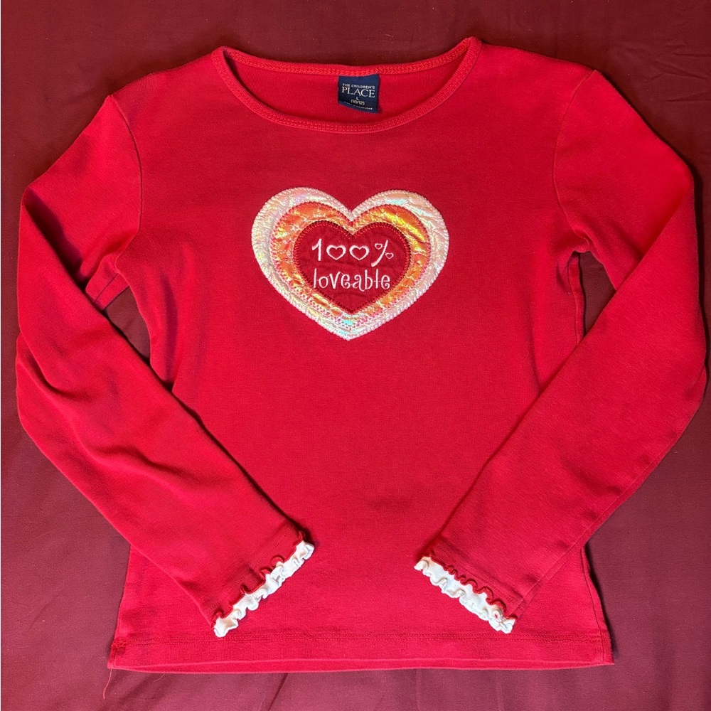 y2k red heart long sleeve top , 100% loveable